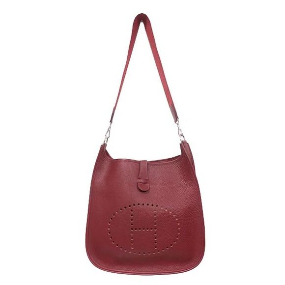 Hermes Bag Evelyn PM Shoulder Bag Taurillon Clemence Silver Red - Picture 1 of 2